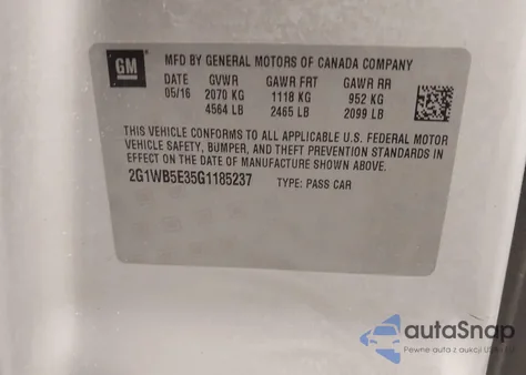 2016 Chevrolet Impala Limited Lt from USA, damaged, VIN 2G1WB5E35G1185237